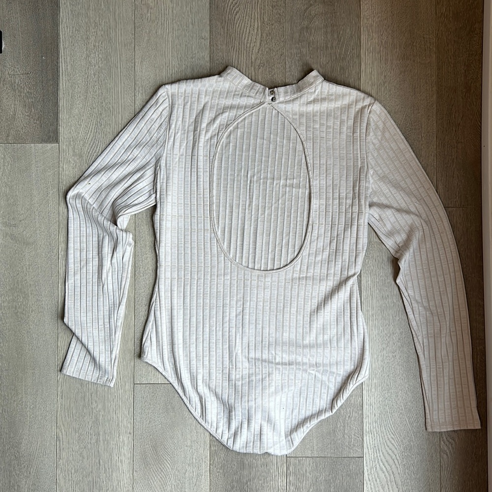 “Cowl-Neck” Backless Creme Bodysuit